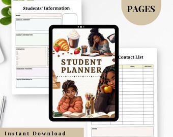 Digital Feminine Student Planner | 50+ Page Printable Academic Organizer PDF | School, College, Daily & Weekly Study Schedule