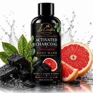 Activated Charcoal Body Wash | Pink Grapefruit  | Natural pH Balanced Cleanser | Botanical Body Wash | Detox Body Wash