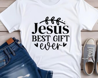 Jesus Best Gift Ever PNG, Christian Christmas Sticker, Faith Digital Download, Bible Quote Label, Religious Holiday Printable, Gift Tag