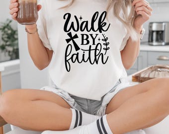 Walk by Faith PNG Sticker, Christian Printable Label, Faith Digital Sticker, Bible Verse Decal, Religious Quote PNG for Journals & Gifts