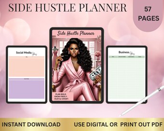 Feminine Digital Side Hustle Planner for Women Entrepreneurs | Pink Business Organizer for Goal Setting, Income Tracking & Productivity PDF