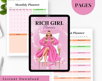 Printable Digital Feminine Rich Girl Planner | Wealth & Success Organizer | Goal Setting, Budgeting Motivation PDF for Women I Goodnotes