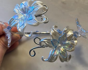 Silver and Blue Handmade Flower Arm Cuff