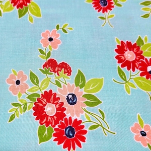 The Good Life Moda 2017 Fat Quarter 18" x 22" #55151-12 Bonnie and Camille Turquoise Background Red Pink Flower Berries RARE Summer Shabby