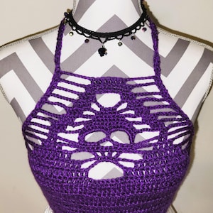 CUSTOM Handmade Crochet SKULL Summer Crop Top Goth Rave Color and Choice of Yarn Material