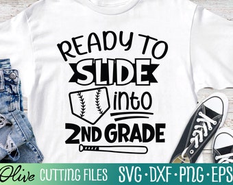 Klaar om te schuiven in het tweede leerjaar, 2e leerjaar Svg, laatste schooldag afstuderen Shirt, honkbal Svg, gesneden bestand, silhouet Svg, Cricut ontwerpen