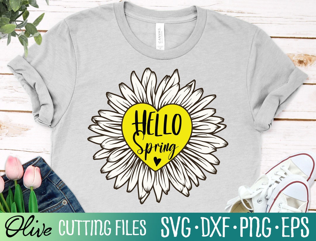 Hello Spring Svg , Daisy Svg, Spring Svg, Spring Flower Heart Svg ...