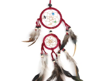 Dreamcatcher varios colours leather with small beads D = 6cm ( 2,4 inch ) und 4cm (1,6 inch ) lenght total 30cm ( 12 inch )