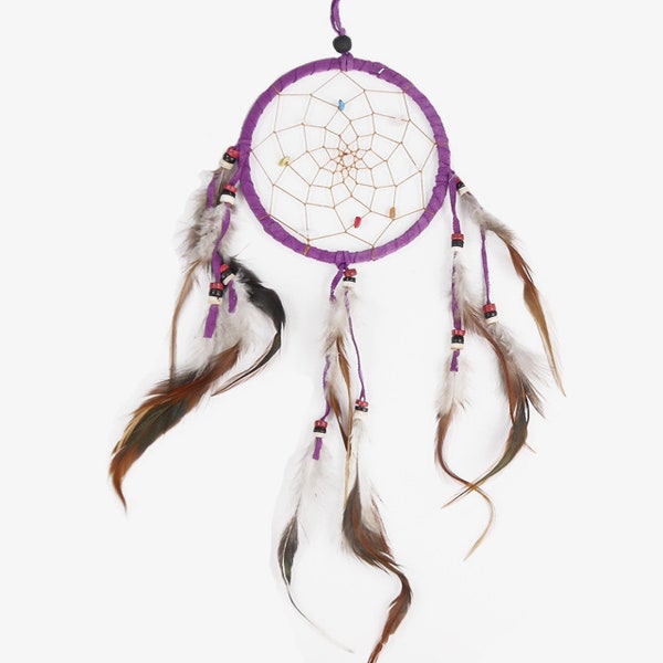 Dreamcatcher leather with small beads D = 11cm  ( 4,3 inch ) Länge total 30cm ( 12 inch ) mixed colours