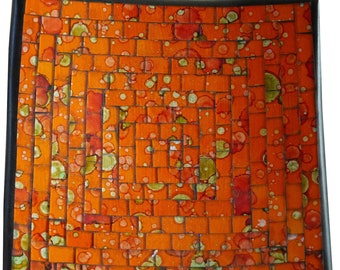 Dekoschale Mosaikschale grün-orange Tonschale Schlüsselschale aus Terracotta  mit handbemalten Glaselementen zu einem schönen Muster gelegt