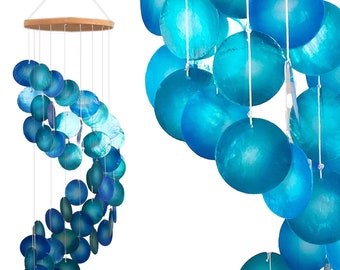 Capiz shell chain garland blue as a hanging decoration for windows or decoration living room garden decoration length 70 cm