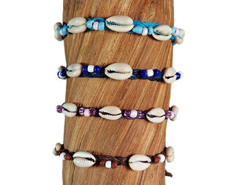 Handmade braided friendship bracelets cool boho surfer bracelet style adjustable with sliding knots decorated with cowrie shells