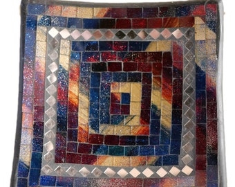 Bol décoratif Bol en mosaïque Bol en argile Bol à clés bleu-rouge avec miroir en terre cuite avec éléments en verre peints à la main disposés pour former un motif