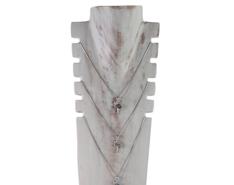 Soporte para collares de 40 cm, soporte para joyas, expositor de cadenas, busto de joyería de madera para varios collares, lavado blanco