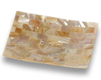 Seifenschale aus Perlmutt Muschel Patchwork Viereckig mit Ablaufrinne Perlmuttfarben 11,5 x 8 x 2,5 cm