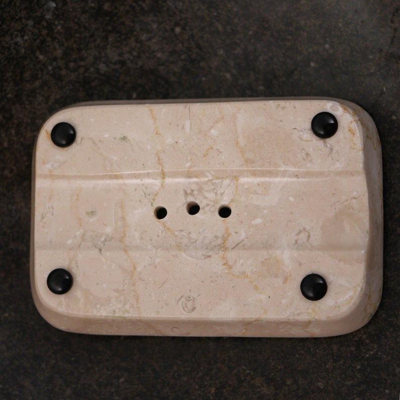 Porte-savon en pierre de marbre naturelle, fait à la main, carré avec canal de drainage prolonge hygiéniquement la durée de vie de votre savon image 5