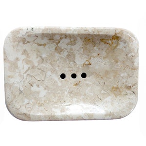 Porte-savon en pierre de marbre naturelle, fait à la main, carré avec canal de drainage prolonge hygiéniquement la durée de vie de votre savon image 1