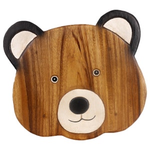 Children's stool wooden stool with animal motif teddy bear painted and carved height 27 cm