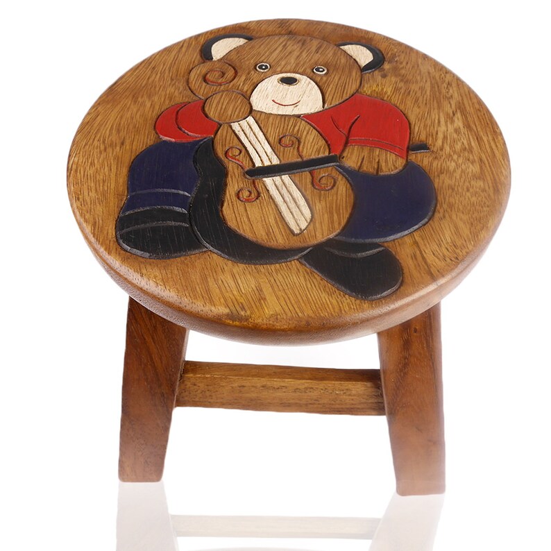 Children's Stool Wooden Stool With Animal Motif Bear Etsy