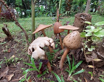 Champignons décoratifs en bois décoration de jardin piquet de jardin pour extérieur décoration d'automne 5 champignons 20 cm