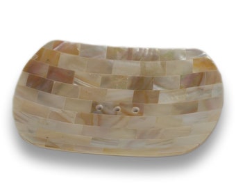 Seifenschale aus Perlmutt Muschel Patchwork oval mit Ablaufrinne Perlmuttfarben 11,5 x 8 x 2,5 cm