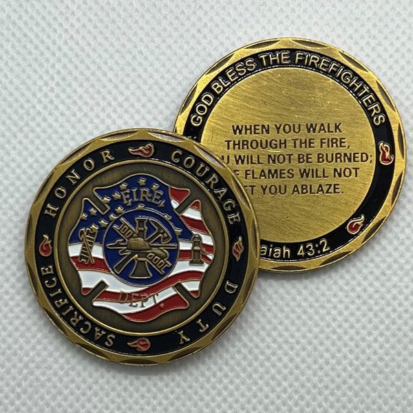 Thank You For Your Service God Bless the Firefighters Firefighter Fireman Commemorative Challenge Sacrifice Honor Courage Duty Fire Coin