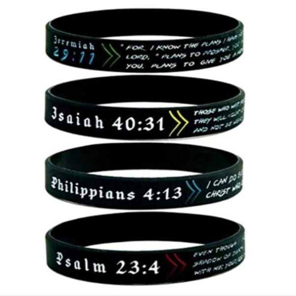 Inspiration Rubber Bracelet Wristbands Christian Scripture Religious Prayer Bracelets - 4 for 10