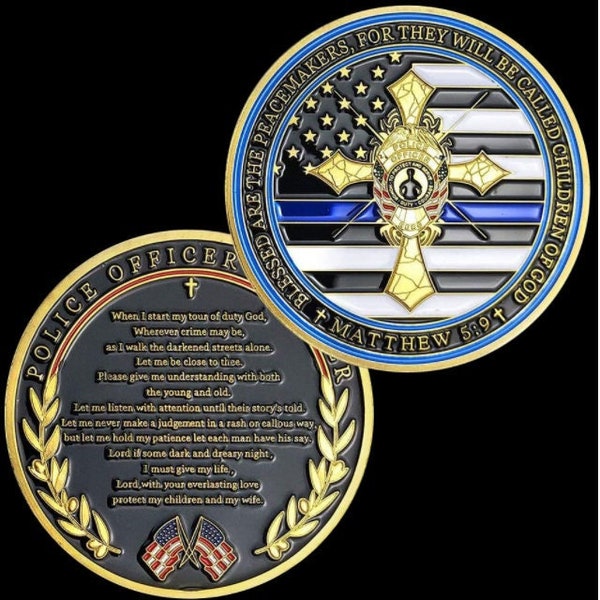 Armor of God PEACEMAKER COIN Collector Commemorative Challenge Cross Coin Matthew 5:9 Police Officer's Prayer Coin