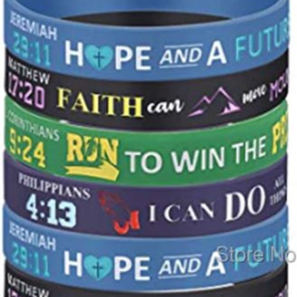 Inspiration Rubber Bracelet Wristbands Christian Religious Scripture Prayer Bracelets - Faith Hope Run I Can Do All Things
