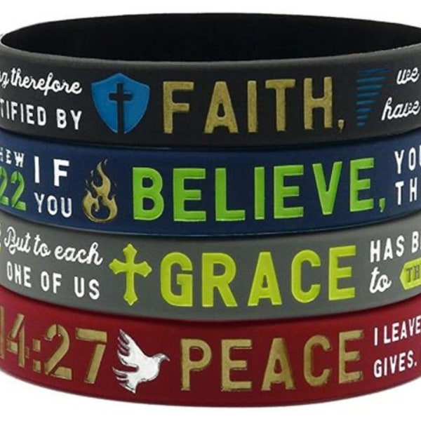 Inspiration Rubber Bracelet Wristbands Christian Religious Scripture Prayer Bracelets - Faith Believe Grace Peace