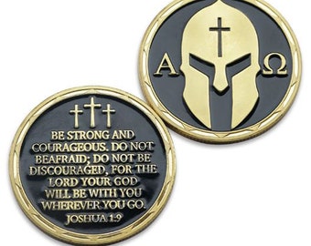 Armor of God High Relief Alpha & Omega Greek Helmet Collector Commémorative Challenge Coin Joshua 1:9