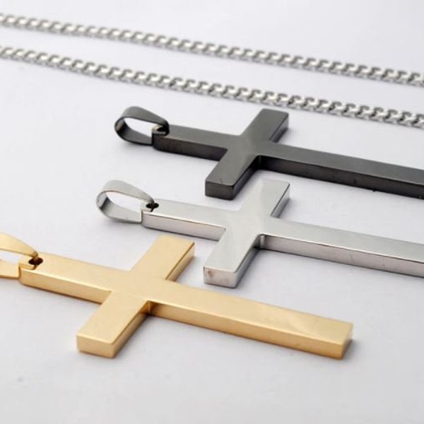 Titanium Steel Religious Inspirational Christian Cross Pendant Necklace (Includes 24" Chain)