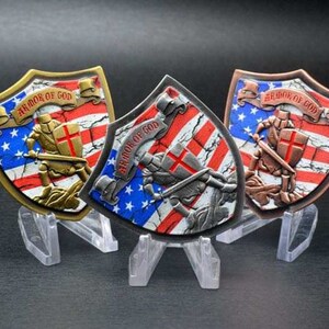 Armor of God Shield of Faith Commemorative American Flag Shield  Collector Commemorative Challenge Coin - Ephesians 6:10-18