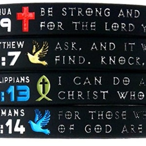 Inspiration Rubber Bracelet Wristbands Christian Religious Scripture Prayer Bracelets - Joshua 1 Philippians 4:13 Matthew 7 Romans 8