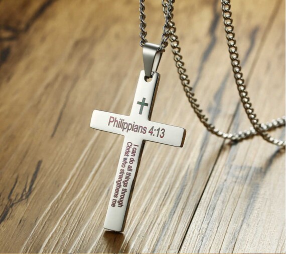 Engraved Bible Verse Cross Pendant Necklace - Black Cross Pendant - Fa –  shygems.com