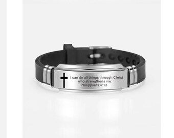 Armor of God Adjustable Bracelet Black/Silver Wristband Stainless Steel Male Cross Bracelet