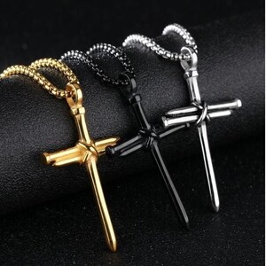 Stainless Steel Nail Cross Pendant Nail Cross Necklace (Includes 24" Chain)