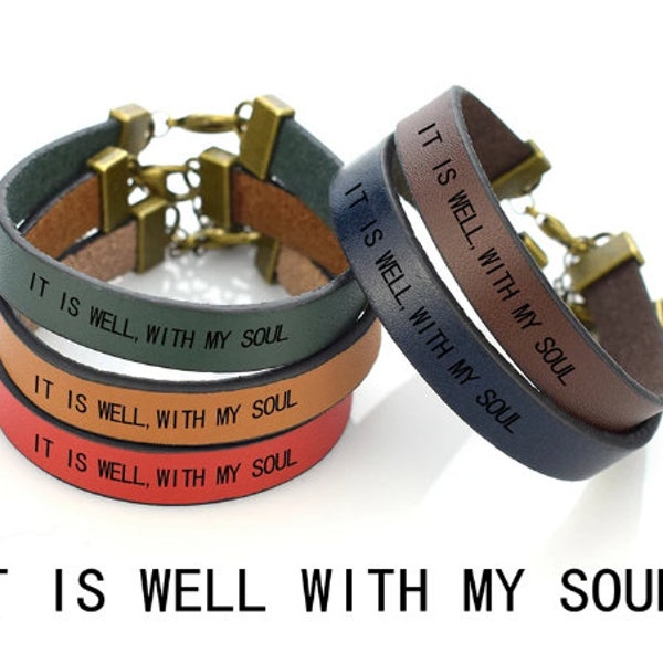 Horatio Spafford Adjustable String Leather Rope Bracelets Friendship Jewelry Peace like a River - It is Well With My Soul Bracelet