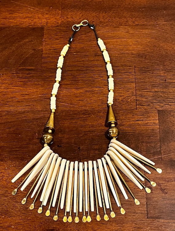 Vintage African Brass and Bone Beaded Brass and Bo