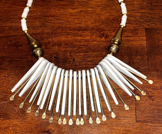 Vintage African Brass and Bone Beaded Brass and B… - image 3