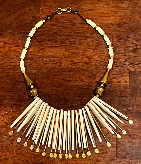 Vintage African Brass and Bone Beaded Brass and B… - image 2