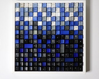 Original Art-Computer Keys art work/Wall Décor/Gift for Computer Lovers/Office Décor/Affordable/Pixels-Blue and White