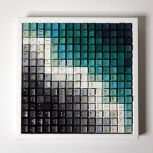 Original Art-Computer Keys art work/Wall Décor/Gift for Computer Lovers/Office Décor/Affordable/Pixels-Teal and white
