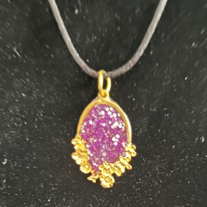 Golden flowers with purple resin pendant necklace