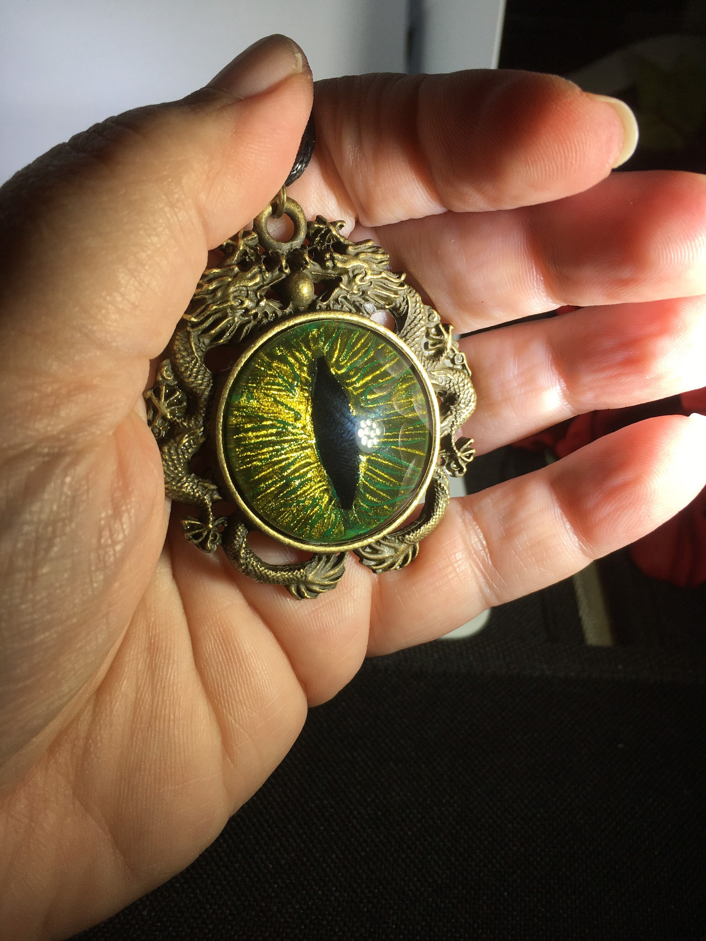 Handpainted eye green dragon eye bronze dragon pendant Etsy