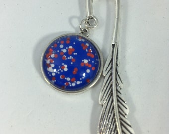 Feather bookmark, hook bookmark, Handpainted blue cabochon bookmark