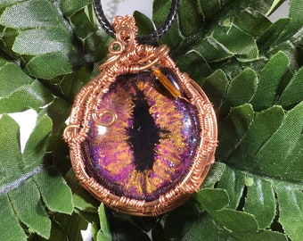 Handmade Copper Wire Wrapped Dragon Eye Pendant Necklace