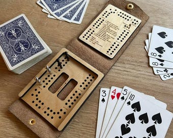 Fold-Over Travel Cribbage Board – Wood & Leather