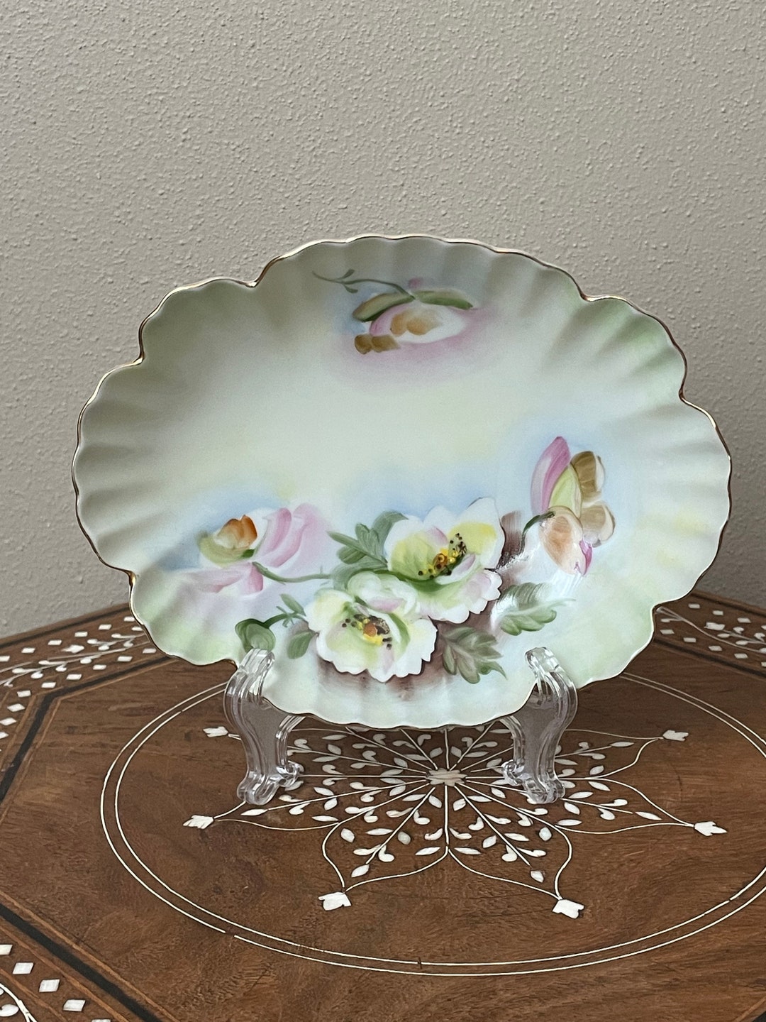 Vintage Lefton Scalloped Edge Dish to A Wild Rose NE 2602 Etsy