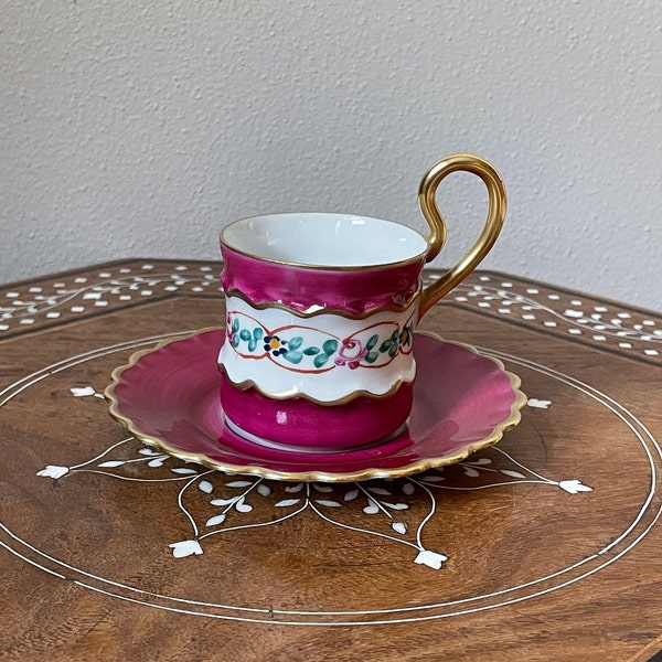 Vintage Imperial France Demitasse Cup And Saucer Pink Floral